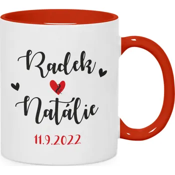 Gravírování Svatební hrnek - JMÉNA, DATUM SVATBY - různé typy hrnků a vlastní foto