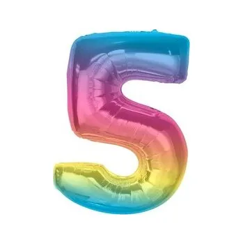 Balon foliowy cyfra 5 tęczowa Smart 92cm