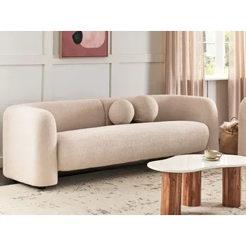Pohovka Pohovka béžová buklé čalounění 3místná extra polštáře retro glamour art deco styl obývací pokoj Beliani