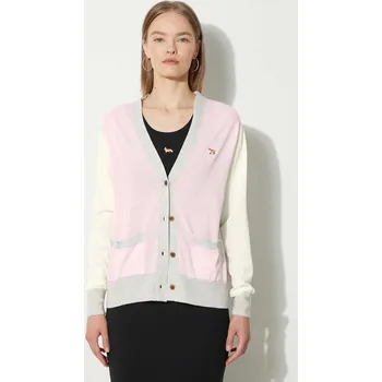Dámský svetr Vlněný svetr Maison Kitsuné Baby Fox Patch Regular Cardigan růžová barva, lehký, MW00505KT1036, M, 30X