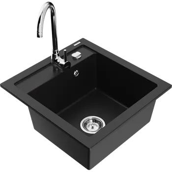 Granitový dřez Mexen Vito granitový kuchyňský dřez s 1 komorou a Telma baterií, černý - 6503-77-670200-00 Granitové dřezy s baterií