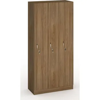 Šatní skříň Dřevěná šatní skříňka S5, 3 oddíly, 1900 x 900 x 420 mm, cylindrický zámek, ořech