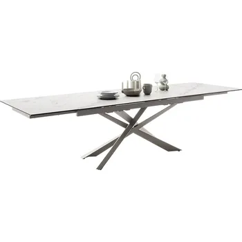 Jídelní stůl Rozkládací jídelní stůl TESERO keramika mramor krémový, podnož nerez