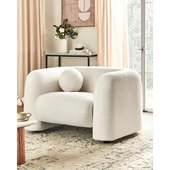 Křeslo Křeslo bílé buklé čalounění kulatý polštář retro glamour art deco styl obývací pokoj ložnice Beliani