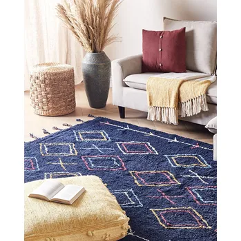 Koberec Koberec Černý Bavlna 140 x 200 cm Ručně všívaný obdélníkový Beliani