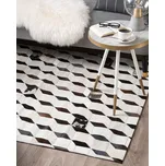 Koberec béžový kožený 160 x 230 cm s geometrickým vzorem patchwork ručně tkaný obdélníkový moderní rustikální styl Beliani