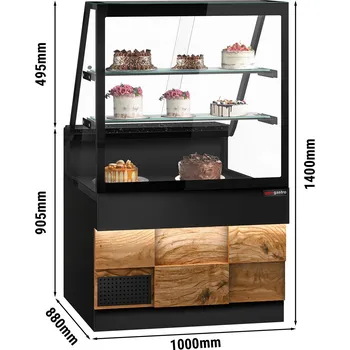 Vinotéka G.Gastro Chladicí vitrína TORONTO - 1000 mm - dřevěné čelo - 2 police - černá žulová pracovní deska