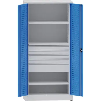 Kovona Dílenská kovová skříň na nářadí KOVONA, 2 police, 5 zásuvek, svařovaná, nosnost 50 kg, 950 x 500 x 1950 mm