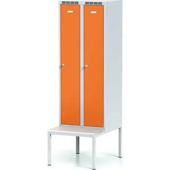Šatní skříň Alfa 3 Šatní skříňka S6 s lavičkou, 2 oddíly, 1875 x 600 x 500/800 mm, otočný zámek, oranžové dveře