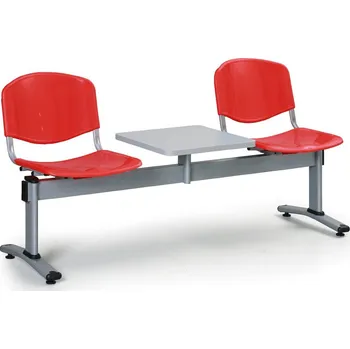 Plastová lavice do čekáren VERONA, 2 místa, se stolkem, červená