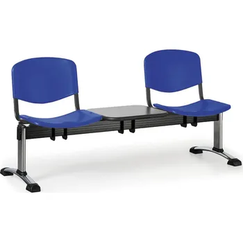 EUROSEAT Plastová lavice do čekáren ISO, 2-sedák, se stolkem, modrá, chrom nohy