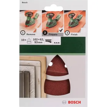 Brusný papír 10-dílná sada brusných papírů Bosch - 102x62/93mm, zr.80 (2609256A63), pro multibrusku Bosch PSM 200 AES