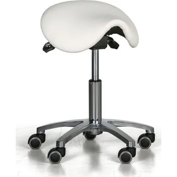 Nábytek do ordinace Pojízdná pracovní stolička ENIE, sedák ve tvaru sedla, měkká kolečka, bílá