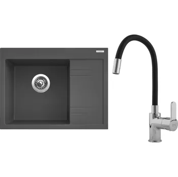 Kuchyňský dřez Set Sinks G2572 (dřez Rim 650 L Titanium 72 levý + baterie Flexia lesklá)