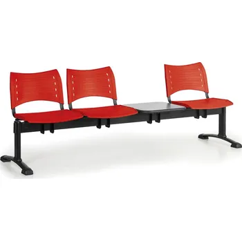 Corping Plastová lavice do čekáren VISIO, 3-sedák, se stolkem, červená, černé nohy