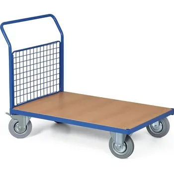 Plošinový vozík Corping Plošinový vozík s drátěnou výplní madla, 1000x700 mm, nosnost 300 kg, kola 160 mm s šedou pryží