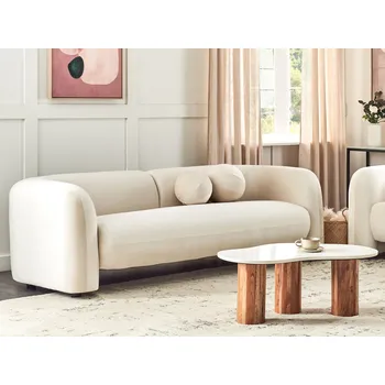 Pohovka Pohovka krémově bílá sametové čalounění 3místná extra polštáře retro glamour art deco styl obývací pokoj Beliani