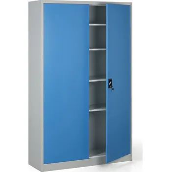 Policová skříň Kovová spisová skříň, demontovaná, 4 police, 1200 x 1950 x 400 mm, modrá