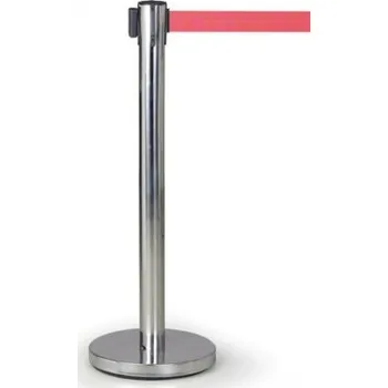 Plotový sloupek Zahrazovací sloupek se samonavíjecím pásem, nerez leštěný/červený