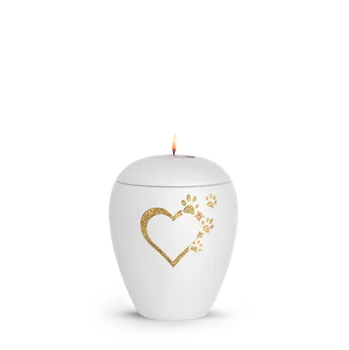 Smuteční dekorace Zvířecí urna Verona Heart se svíčkou - Bílá 0,5l