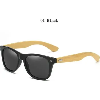 Bambusové sluneční brýle UV400 vintage - 01 Černá