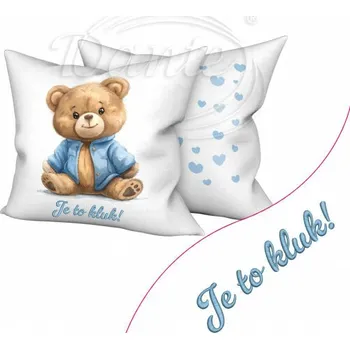Dekorativní polštářek Dante Povlak Medvědí chlapeček a výšivka Váš text - 40 x 40 cm