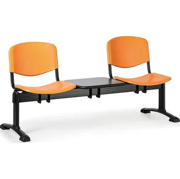 EUROSEAT Plastová lavice do čekáren ISO, 2-sedák, se stolkem, oranžová, černé nohy