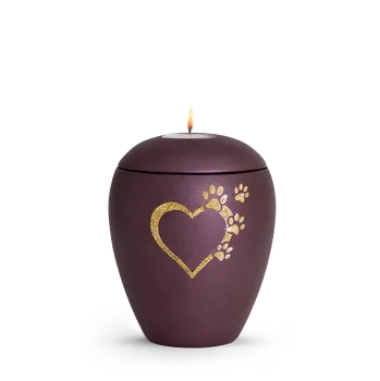 Smuteční dekorace Zvířecí urna Verona Heart se svíčkou - Berry 1,5l