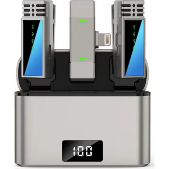 Mikrofon pro Apple iPhone - sada 2 kusů - Lightning - nabíjecí pouzdro - USB-C nabíjení - stříbrný