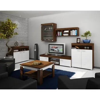 Obývací stěna Obývací stěna IRUS, dub sonoma tmavý/bílý lesk, 5 let záruka + vyzvednutí ZDARMA