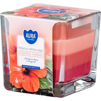 Sklo hranol 80x80 mm ~32h Hibiscus - White Sage tříbarevná vonná svíčka 170 gram 564 gram