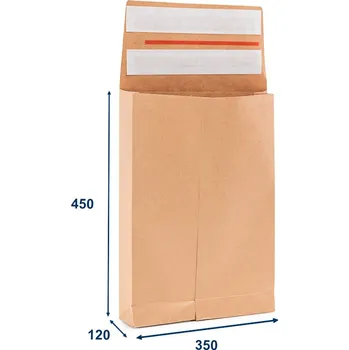 Obálka 200 ks - Obálka papírová s křížovým dnem a bočními sklady (kraft) 350x450, 2 lepící pásky