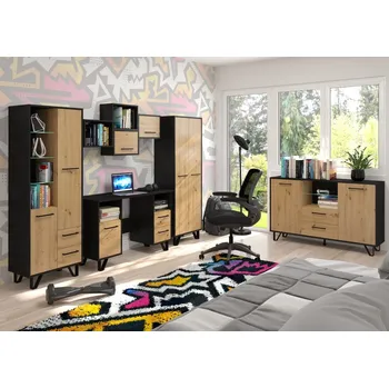 Dětský pokoj Studentský pokoj PRUDHOE 5, černá/dub artisan, 5 let záruka + vyzvednutí ZDARMA