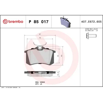 Brzdová destička Sada brzdových destiček, kotoučová brzda BREMBO P 85 017