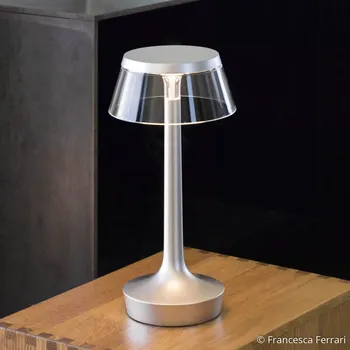 Lampička Flos Bon Jour unplugged stolní lampa s baterií - Ø nohy 9,1 cm průhledná, chrom matný LED 2,5 W celkem - Doprava zdarma