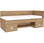 Jednolůžko GALA s úložným prostorem Dekor: Dub harmony, Úchytky: zapuštěné úchytky, Zvýšené čelo: zvýšená 2 čela (zadní a boční)