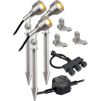 Lampička EVN P68123502-3 LED venkovní bodovka, 3ks, 3&nbsp;000&nbsp;K - délka zemního hrotu 19,5 cm; délka přívodního kabelu 180 cm, délka připojovacího kabelu na jedno světlo 150 cm nerezová ocel 3 x 3,5 W LED - Doprava zdarma