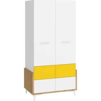 Šatní skříň Skříň LEPON 95, dub artisan/bílá/žlutá, 5 let záruka +možnost VÝNOSU + vyzvednutí ZDARMA