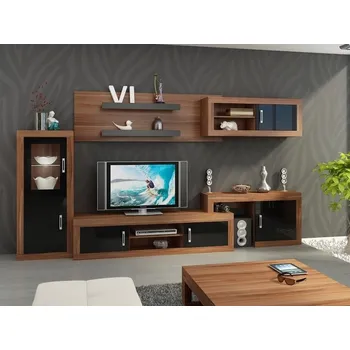 Obývací stěna Obývací stěna GOUDINI 5, švestka wallis/černý lesk, 5 let záruka + vyzvednutí ZDARMA