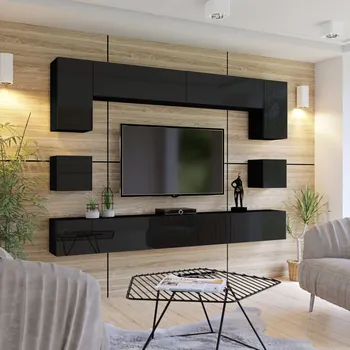 Obývací stěna Obývací stěna ANTOFALLA 12, černá/černý lesk + vyzvednutí ZDARMA