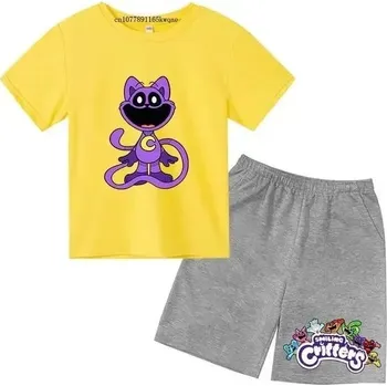 Dětský letní set triko + kraťasy s potiskem Smiling Critters Barva: žluté tričko, šedé kraťasy, Velikost: 130