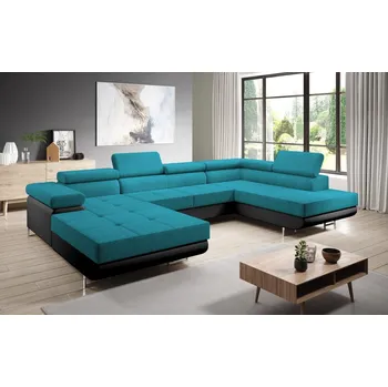 Sedací souprava Rohová rozkládací sedačka SINGER U, pravá, tyrkysová/černá +možnost VÝNOSU + vyzvednutí ZDARMA