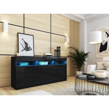 Komoda Komoda ANTOFALLA 175, černá/černý lesk + PROVĚŘENO zákazníky + vyzvednutí ZDARMA