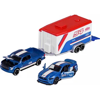 autíčko Ford F-150 Raptor + přivěs + Ford Mustang GT #54 - Sada 1:64 - Majorette Sada Ford F150 Raptor + Mustang GT + přivěs autotransportér - sada autiček 1/64