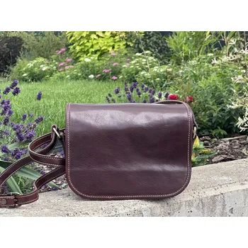 Kabelka dámská kožená sedlová kabelka 0588 tmavě hnědá - světlé šití, IL GIGLIO