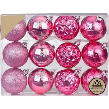 Vánoční dekorace LAALU Vánoční ozdoby - koule, světle růžové, průměr 6 cm, 12 ks