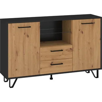 Komoda Komoda PRUDHOE 2D2S, černá/dub artisan, 5 let záruka + vyzvednutí ZDARMA