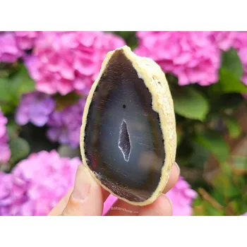 Přírodní kámen Geoda achát šedo - hnědá s dutinkou Brazílie 111g