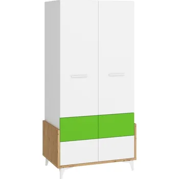 Šatní skříň Skříň LEPON 95, dub artisan/bílá/zelená, 5 let záruka +možnost VÝNOSU + vyzvednutí ZDARMA
