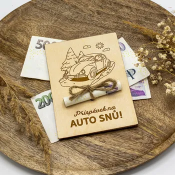 Úložný box Dřevia Dřevěná karta na peníze - Příspěvek na AUTO snů!
